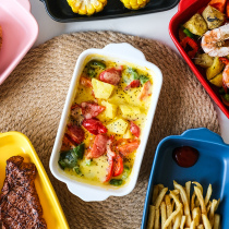 Home cheese baked rice baking tray creative binaural ceramic plate oven microwave oven special tableware rectangular baking bowl