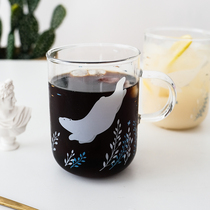 Nordic creative cute glass home hipster water cup Milk Cup with handful mug high temperature resistant cup female