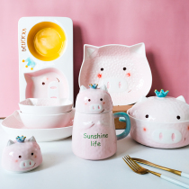 Cute cartoon ceramic bowl plate tableware creative girl heart children eating bowl household divider breakfast plate