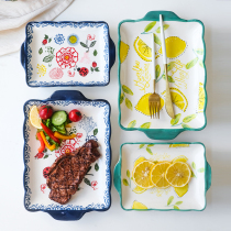 Rectangular Cute ceramic plate Nordic household plate binaural baking tray fruit plate breakfast plate snack plate