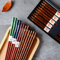 Japanese pointed chopsticks household high-grade gift box 5 pairs of non-slip chopsticks creative personality solid wood cherry blossom chopsticks eating chopsticks