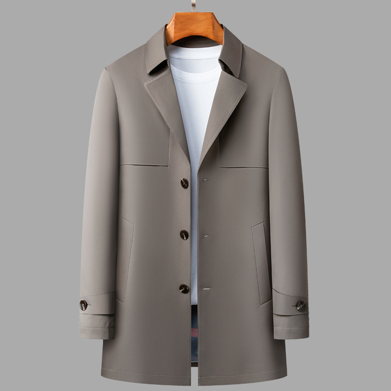 Pierre Cardin Business Men's Casual Trench Coat, Mid-Length Coat for Middle-Aged and Elderly Men, Men's Suit Collar Jacket