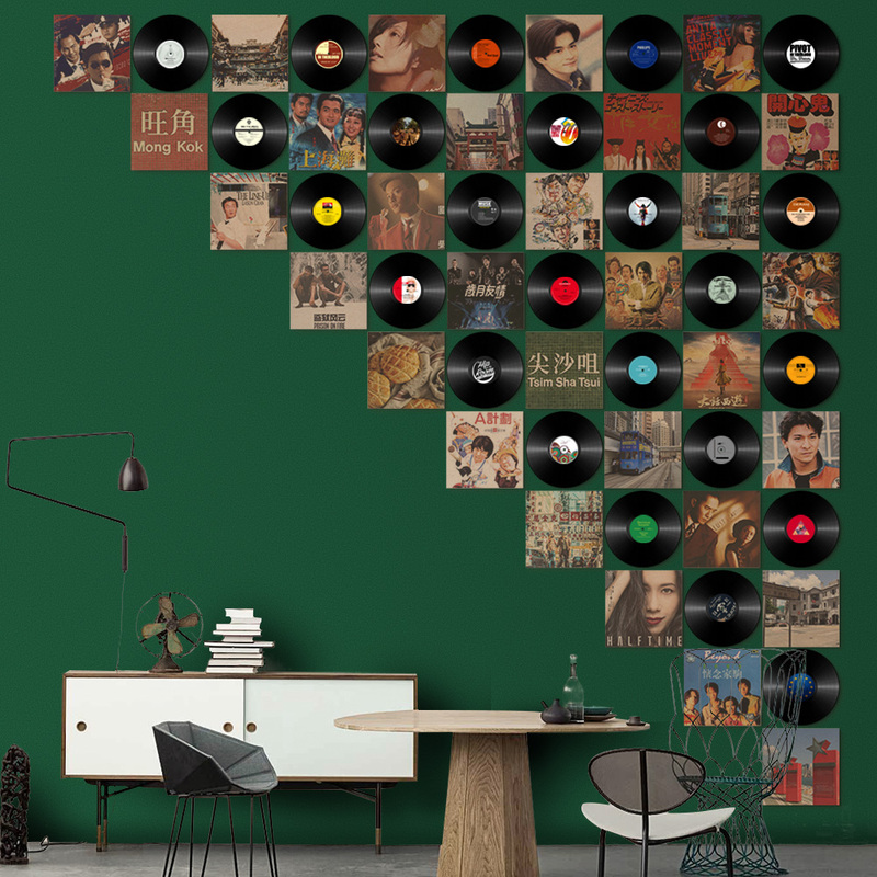 Old Hong Kong Style Vinyl Record Poster Set, Retro Decorative Painting, Celebrity, Architecture, Movie, Singer, Wall Decoration