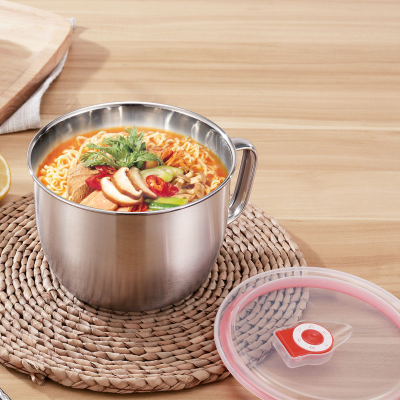 Stainless steel instant noodle bowl with lid soup noodle bowl student lunch box canteen playing Rice Bowl fast food instant noodle cup with chopsticks spoon