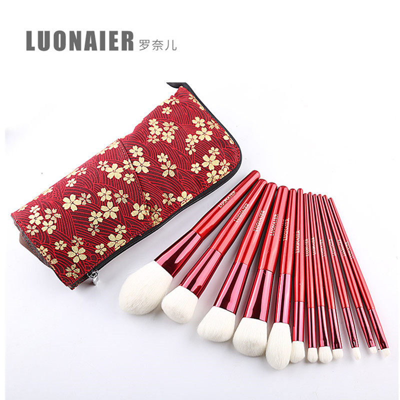 12 ROSE RED MAKEUP BRUSH SETS SET UP KIT MAKEUP TOOLS COMPLETE PROFESSIONAL BULK POWDER BRUSH POWDER BOTTOM BRUSH SEND BRUSHED BAG