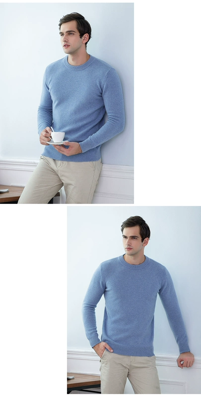 100% áo len cashmere nguyên chất nam cổ tròn dày đặt nửa cổ áo len cao cấp áo len trung niên áo len màu rắn