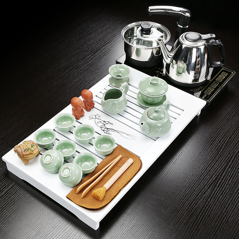 Violet arenaceous kung fu tea set suits for domestic small set of ceramic cups contracted tea tray automatic integrated tea combination