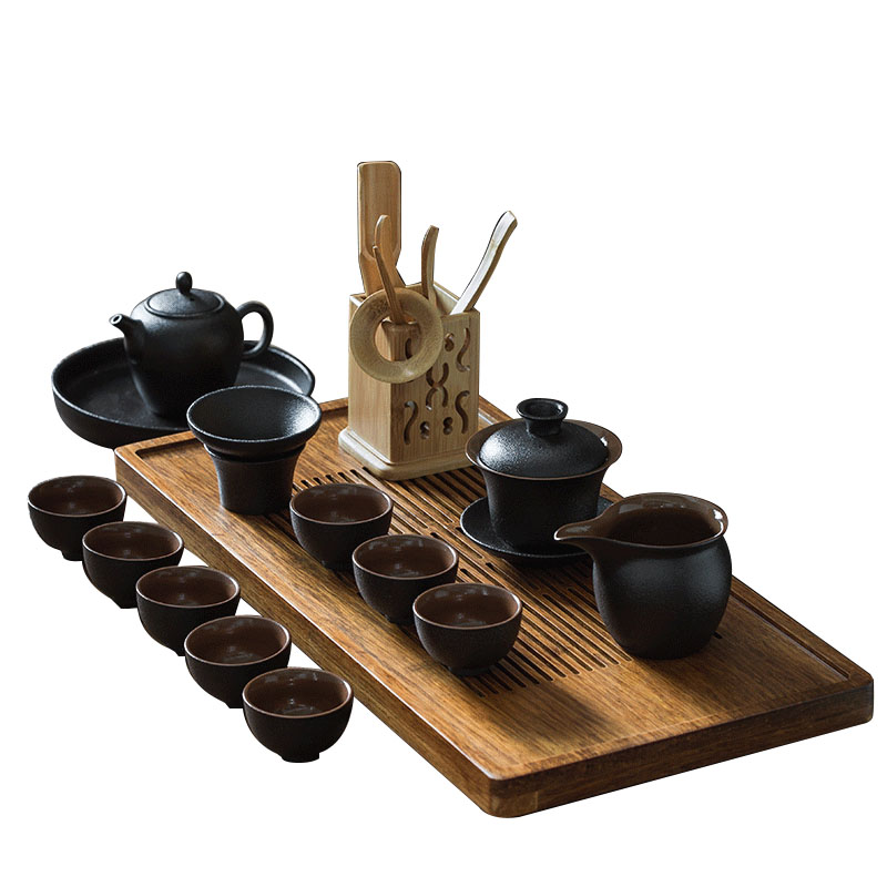 Tea sets of household ceramic kung fu Tea set Japanese restoring ancient ways of dry Tea Tea tray was coarse ceramic Tea set bamboo cups