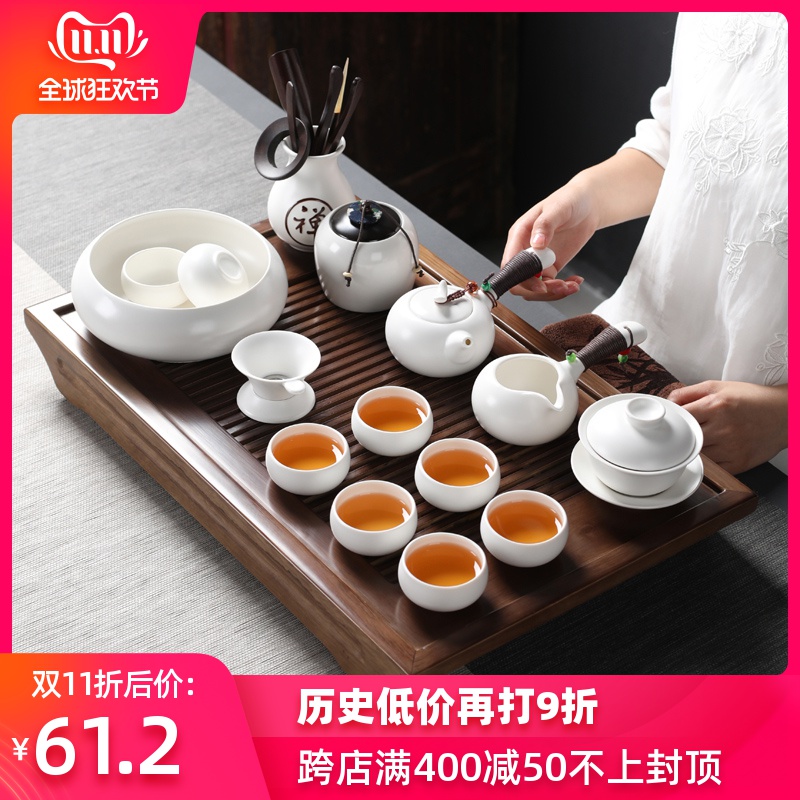 White porcelain tea set ceramic kung fu tea tea tray of a complete set of tea tureen teapot teacup household contracted