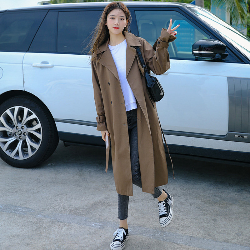 Wind cloisters women in the middle of the year 2024 new spring and autumn Korean version easy Inn wind over knee pop Temperament Coat-Taobao