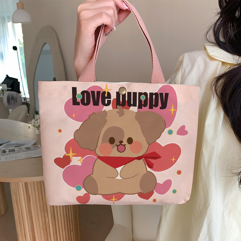 Fresh and Simple Printed Canvas Tote Bag for Students, Portable for Commuting, Cartoon-Style, Minimalist, Artistic, Girly Handbag