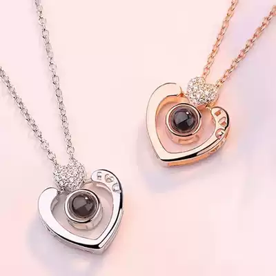 Brand counter sterling silver 18k platinum heart necklace Net red 100 languages I love you love memory send girlfriend
