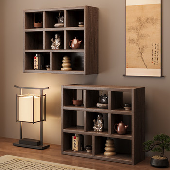 Solid wood tea cup rack chinese-style desktop bogu rack small tea set storage rack purple clay teapot arrangement duobao pavilion