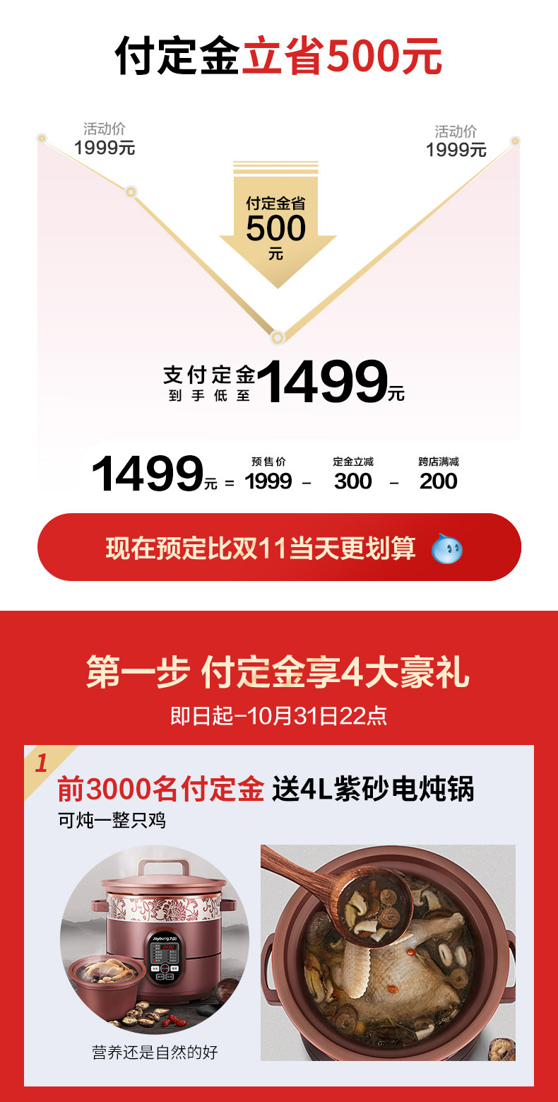 九阳20年旗舰 不用手洗低音破壁机 豆浆机 300-1200ml 图2
