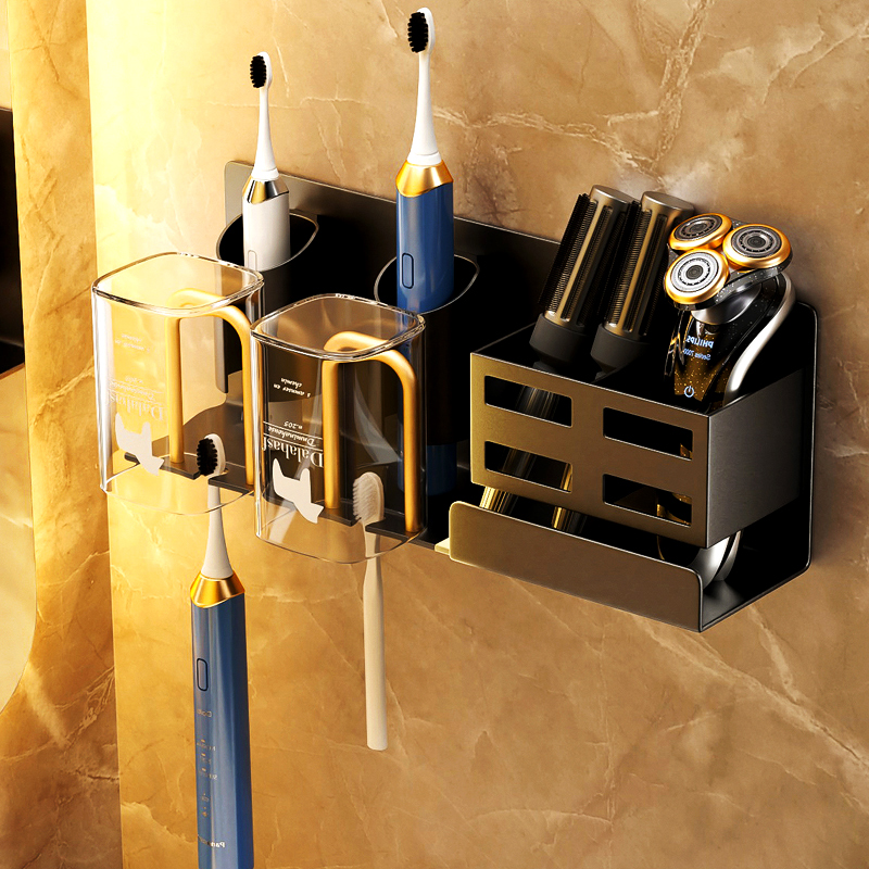 Toothbrush rack wall-mounted dressing room toothbrushing cup toothbrush shelve mouthwash cup free of punch electric home suit