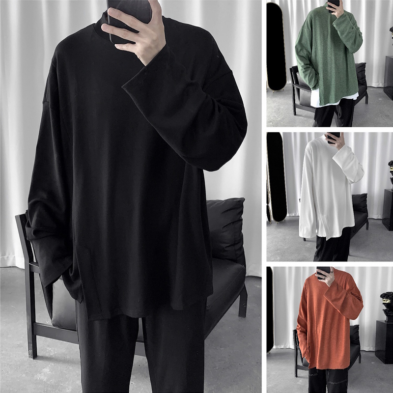 Long sleeve T-shirt for men's bottom jersey Japanese vintage acroswear pure with open fork blouses high tide high-grade senses men's clothing