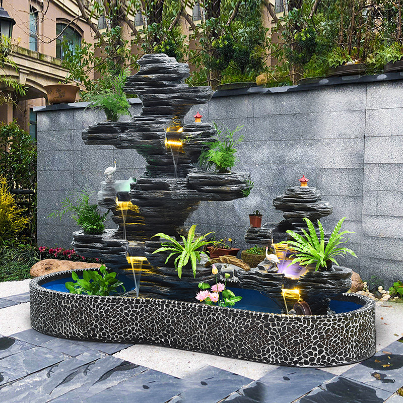 Large fake mountain running water fountain wind water wheel Merchants Swaying Pieces Living-room Office Balcony Courtyard Villa Fish Pool Building-Taobao