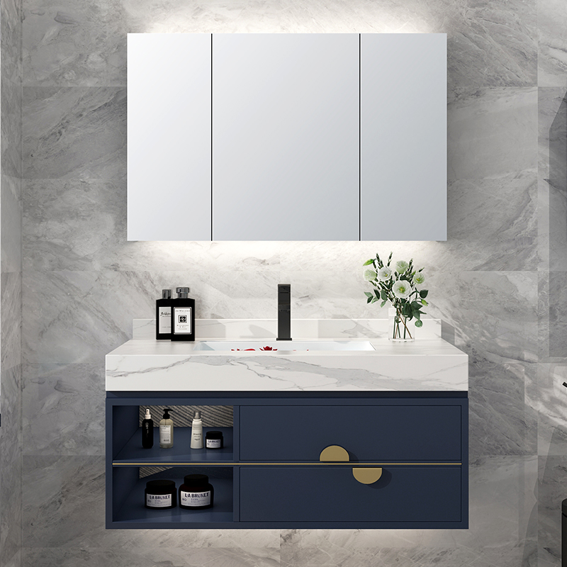 Light luxury slate bathroom cabinet combination modern minimalist smart washbasin vanity table mirror cabinet powder room washbasin