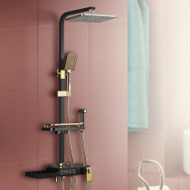 Black all copper shower lift shower faucet constant temperature gold ribbon women washer spray gun hanging wall style shower set