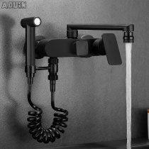 Black Kitchen Tap Mop Pool Wash Vegetable Basin Balcony Laundry Pool Double hole Entrance Wall hot and cold water tap with spray gun