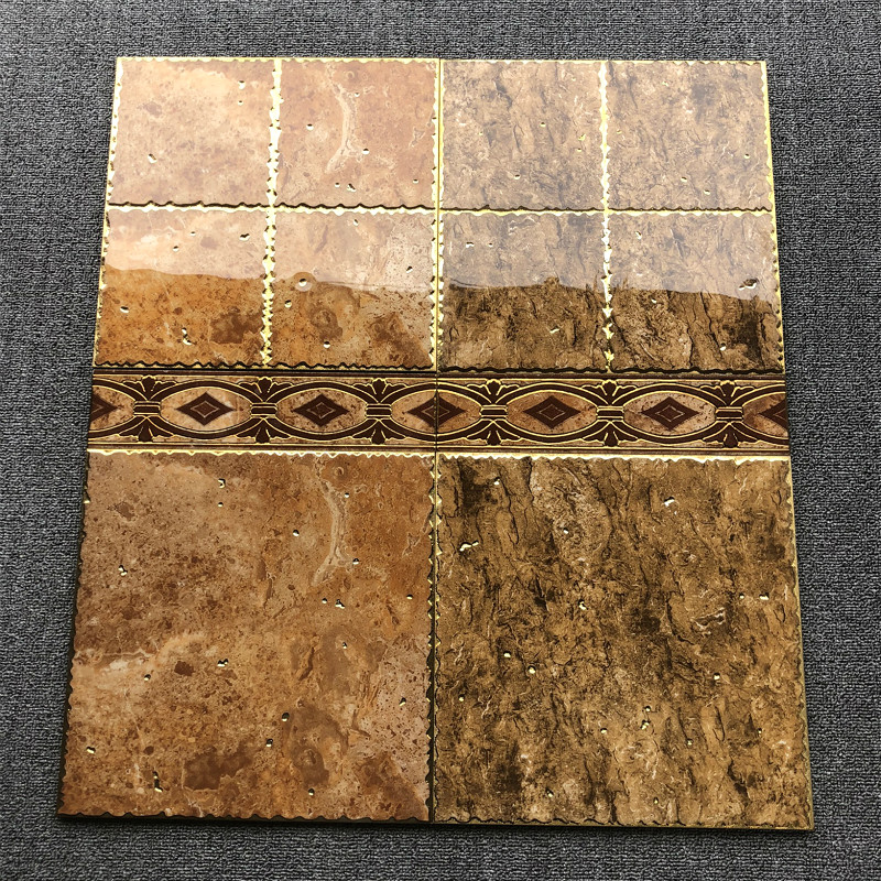 Coffee brown with gold edge throwing brick 300x300 kitchen bathroom tile light luxury K gold wall tile floor tile