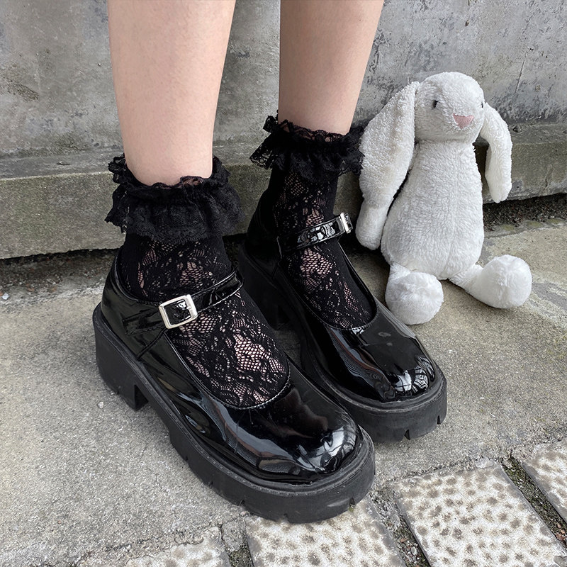 Lace Socks Woman Spring Fall Middle Cylinder Black Lolita Lace Jk Silk Stockings Roletta Mary Treasures for short socks