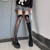 Lace stockings children Spring and Autumn black knee with boots lace stockings stockings long tube Lolita jk calf socks middle tube White