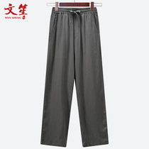 summer cotton linen men's thin long pants chinese style dad loose casual pants old man elastic waist pants