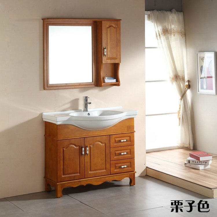 Solid wood Oak European-style bathroom cabinet combination Floor-standing wash table-style hand wash basin Wash basin basin bath cabinet
