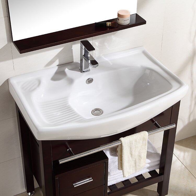 Modern Chinese solid wood laundry cabinet balcony 80cm with washboard floor-to-ceiling bathroom cabinet combination wash basin cabinet wash table