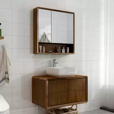Nordic bathroom cabinet combination simple modern wash basin washbasin cabinet solid wood wash table dressing room Basin