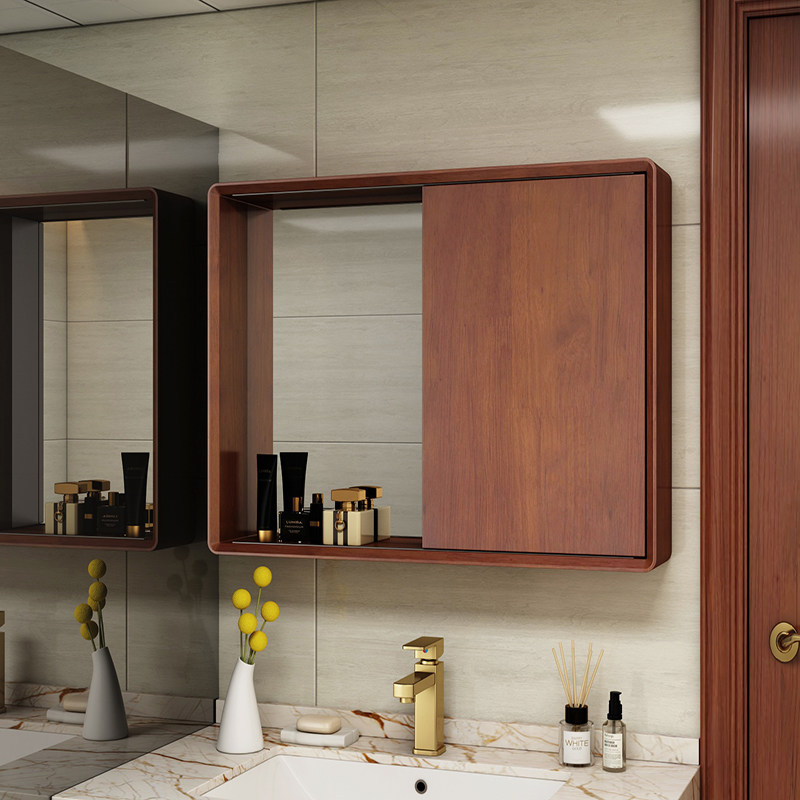 Feng Shui Mirror Concealed Oak Bathrooms Hung Wall Style Intellectualized Makeup Room Push-and-pull Mirror With Shelve Alone