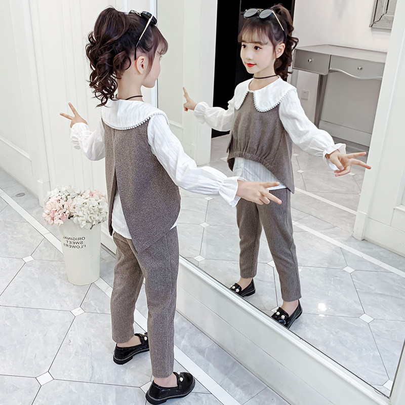 Girls' suits spring 2021 new style medium-sized children's western style little girls spring and autumn net red fashionable three-piece tide