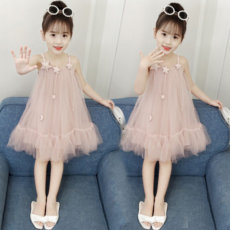 Girls suspenders dress summer clothes baby western style little girl angel 5 children 2 princess 4 skirt 3 three or four years old 6