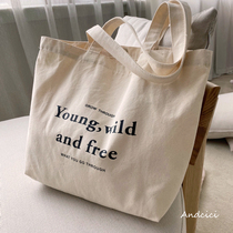 ANDCICI retro style tote bag Canvas bag Shoulder bag portable large capacity shopping bag male AND female student school bag