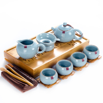 Ceramic one pot four cups kung fu tea set home living room small office meeting guest kiln bubble teapot