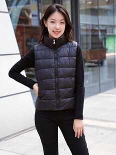 Хлопок жилет женский осенний зимний новый сплошной цвет черный цвет воротник Уточнить лесополоса новый год стеганый верхняя одежда жилет