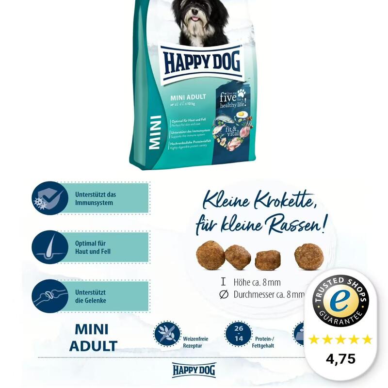 German Imported Happydog Small Dog Food with Salmon, Sea Fish, Lamb and Poultry, Natural Coat Beauty Nutrition 4kg in Stock