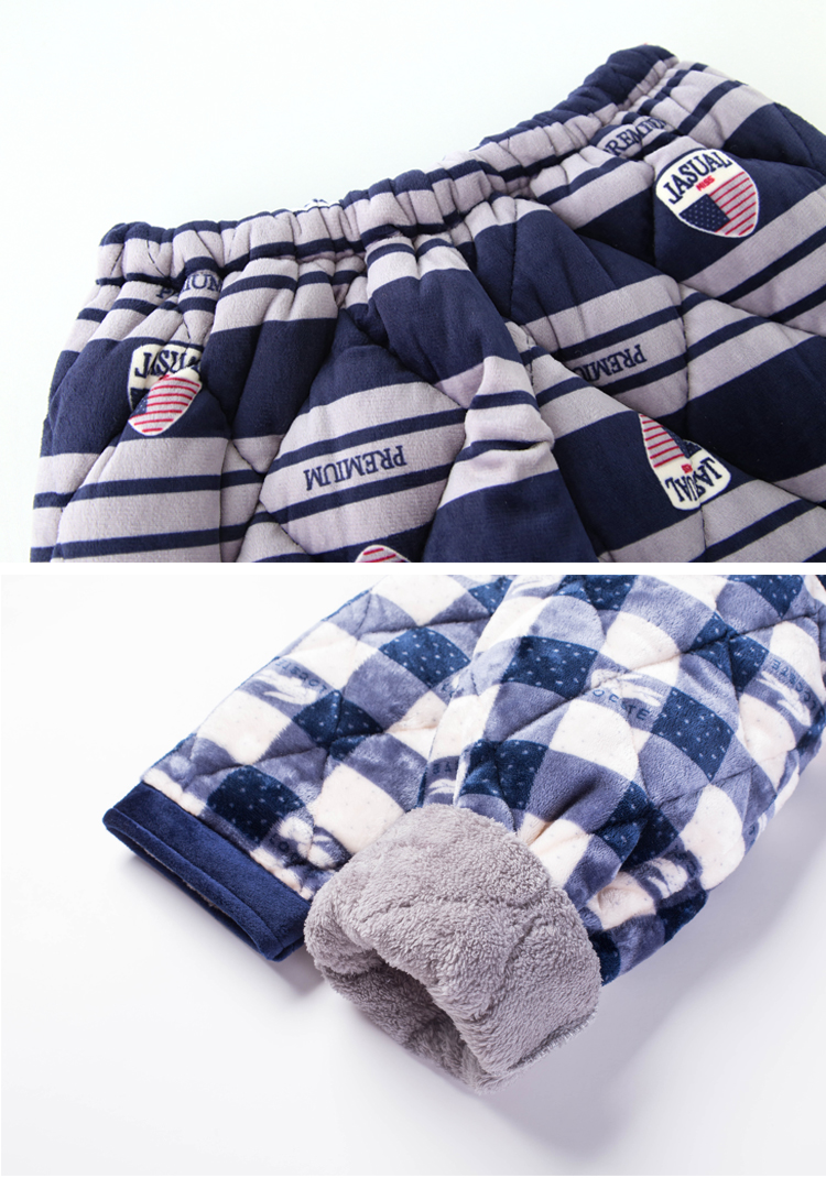 Bộ đồ ngủ nam mùa đông dày ba lớp flannel để gửi cho bố chiếc áo bông ấm trung niên để tăng lông cừu đồ pijama nam