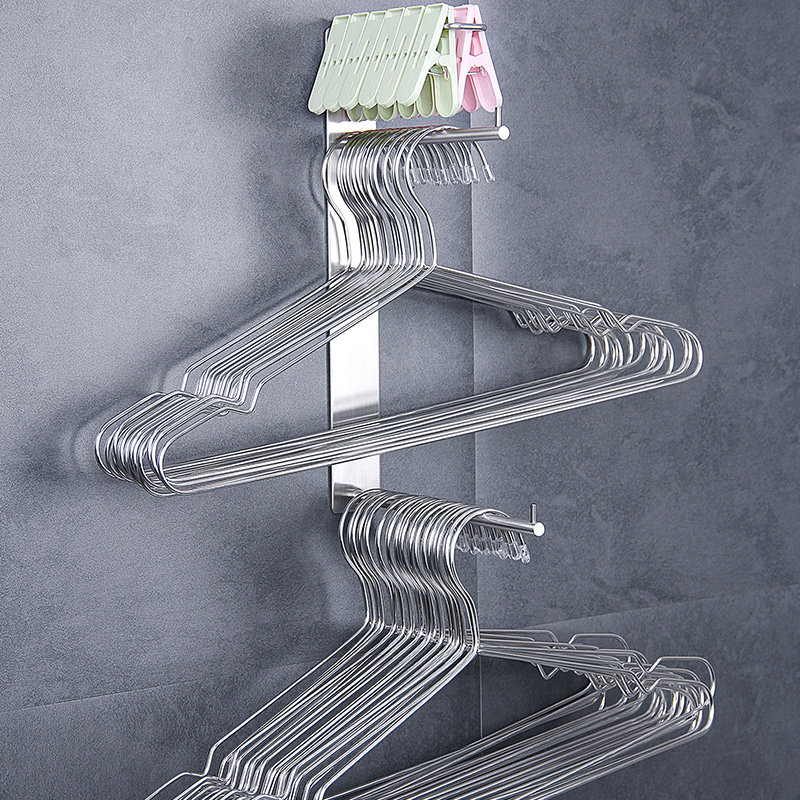 Stainless steel hanger containing layer rack wall-mounted free-to-punch home multifunction shelve province space balcony finishing deviner