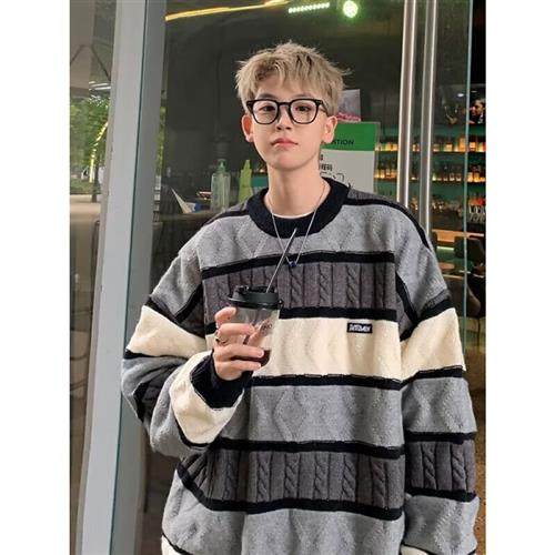 To meritocratic male style American Comeback the knit cardigan autumn winter streaks Lazy Wind Advanced Senses Loose Thread Coat-Taobao