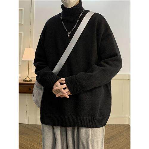 OEMG pure color sweater male style high collar ins trend easy autumn and winter thickened warm wire clothes Chauga with suede needle-Taobao