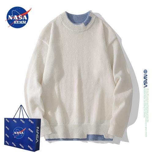 NASA REMM Sweater Men's Autumn Winter New Minimalist Couple Thickening Needle Weaters Brief pure color round collar hit bottom-Taobao