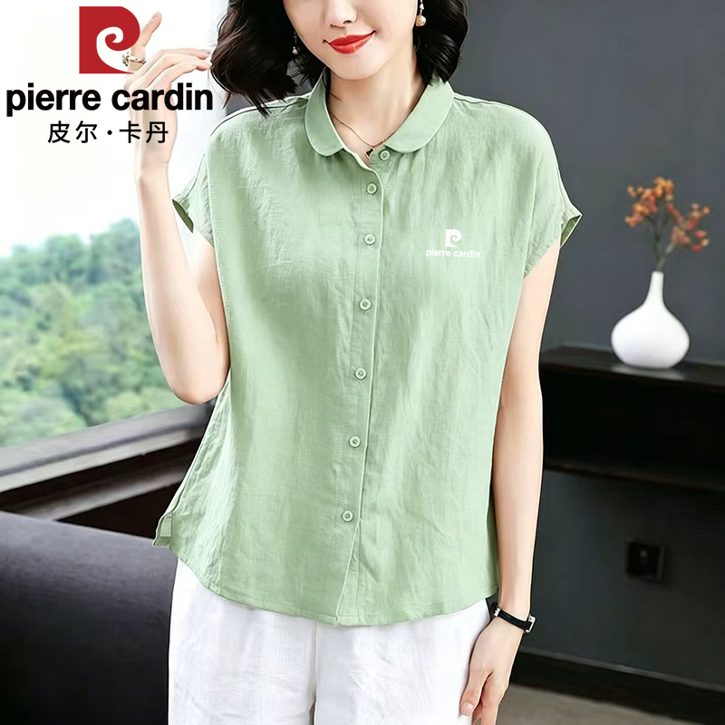 Pierre Cardin Linen Shirt for Women 2026 Summer New Fashion Casual Cotton-Linen Mother's Wear Elegant Age-Reducing Top