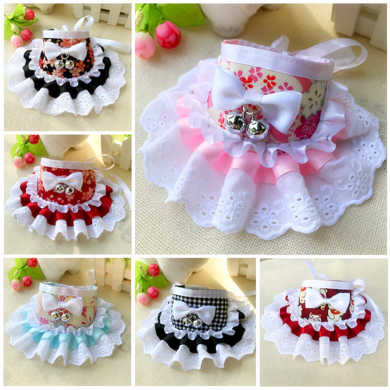 Japanese style pet bib collar pet dog saliva towel teddy bib round neck scarf sweet lace bib