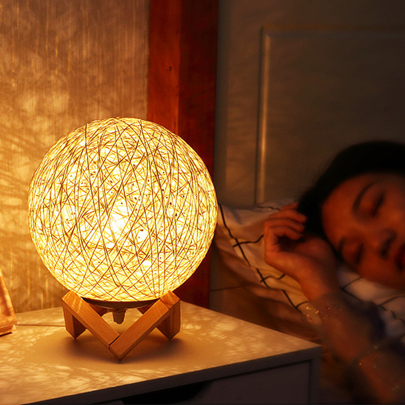 Dream lighting rattan ball light night light 2021 new net red atmosphere light remote control interior decoration warm romantic room bedroom bedside table lamp ball lamp New Year gift sleep bar desktop