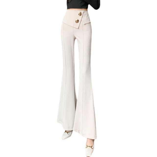 Fashion irregular flared trousers women's 2023 spring new drape casual trousers look thin loose high waist suit trousers