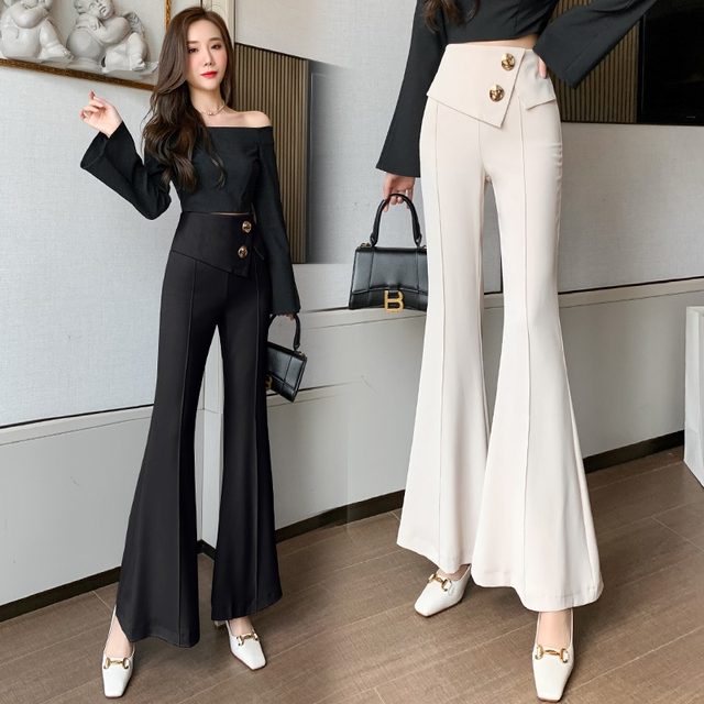 Fashion irregular flared trousers women's 2023 spring new drape casual trousers look thin loose high waist suit trousers