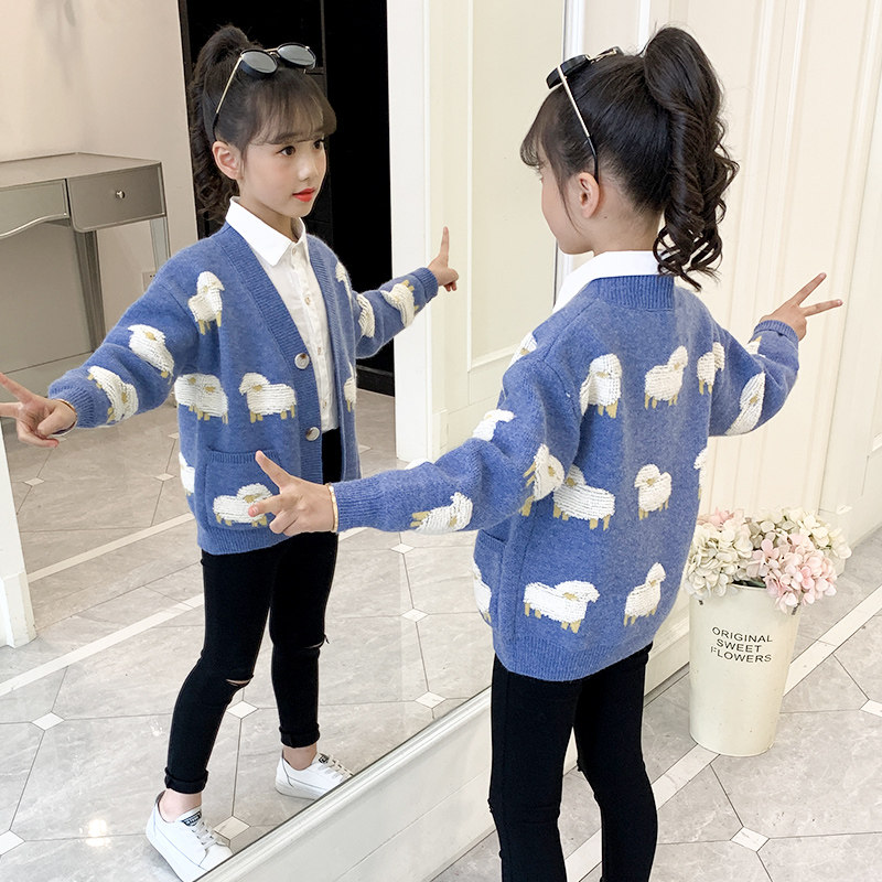 Girls autumn and winter sweater cardigan 2022 new coat Western style sweater little girl thickened warm sweater