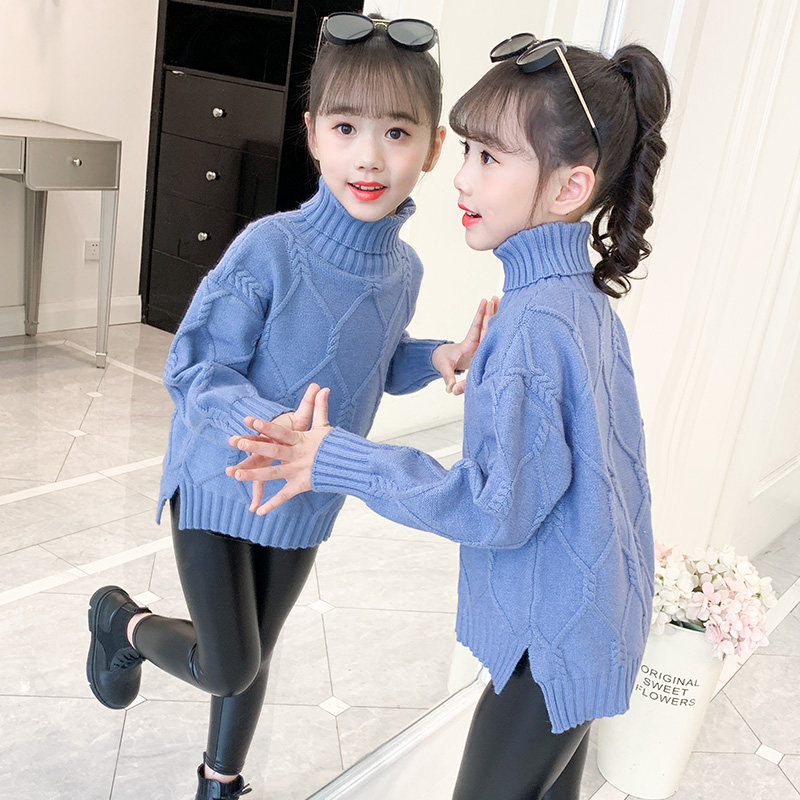 Girls' autumn and winter thickened bottoming shirts Western style sweaters 2022 autumn girls' knitted sweaters high-necked children's suits